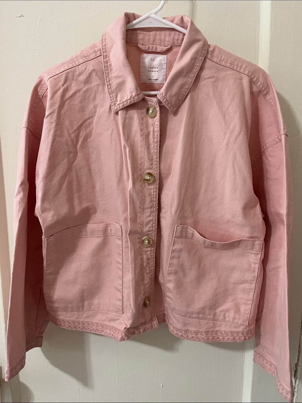 LC Lauren Conrad Blush Pink Cotton Utility Jean Jacket